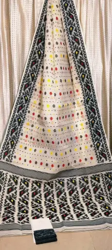 Black And White Cotton Bengali Taat Saree